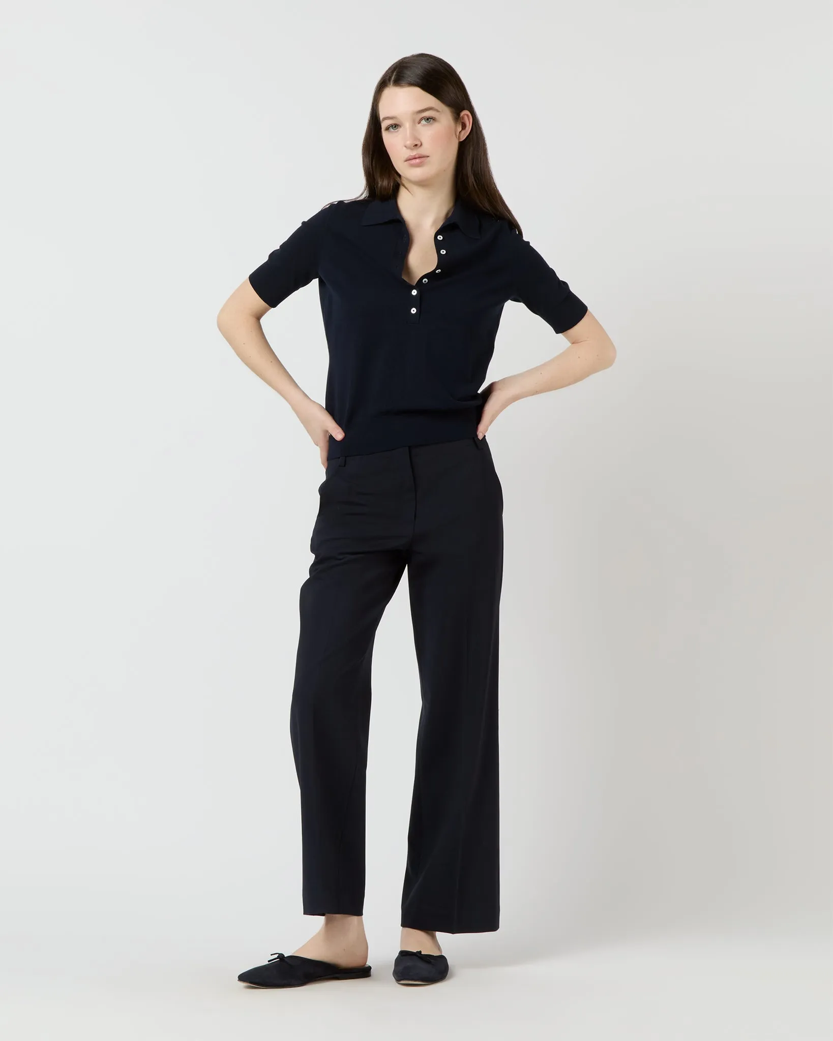 Tasha Polo Sweater in Navy Cotton