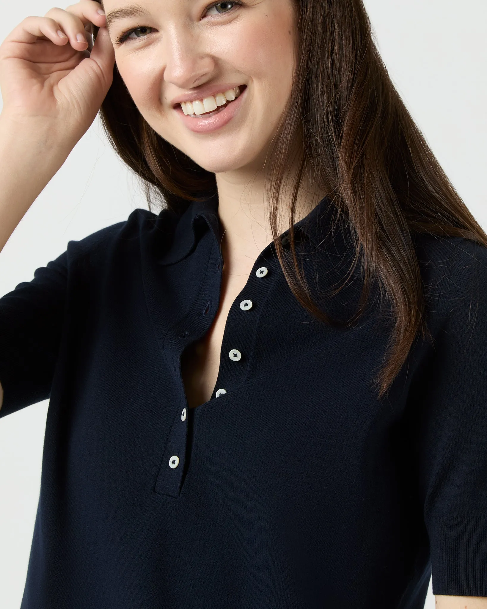 Tasha Polo Sweater in Navy Cotton